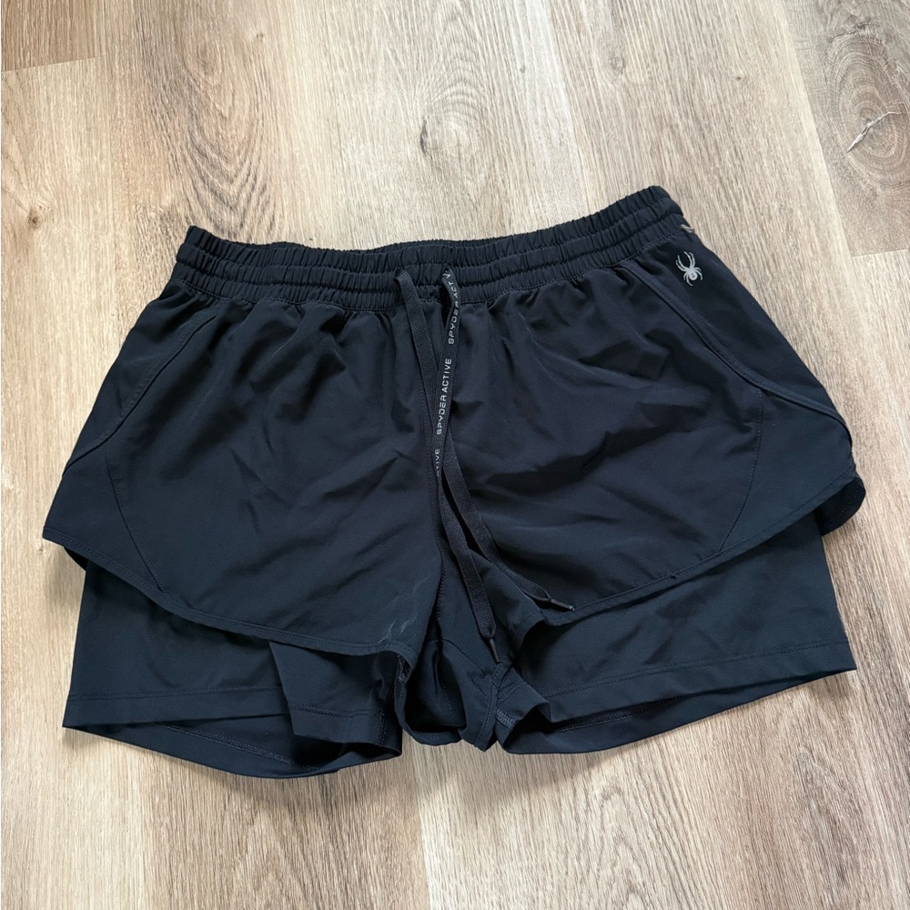 Spyder Black Layered Athletic Shorts with Built-In Liner